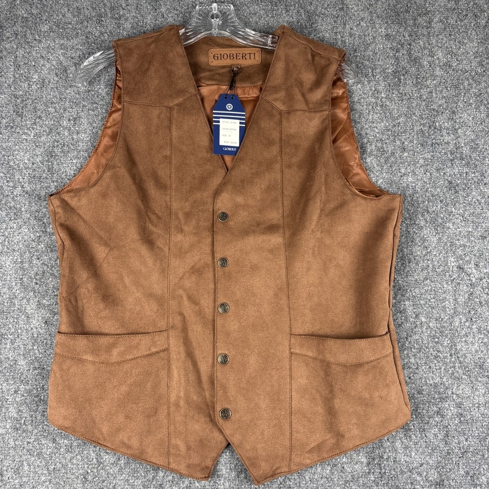 Gioberti Men's 5 Button Faux Suede Vest Coffee Brown NWT Size Medium Stretch